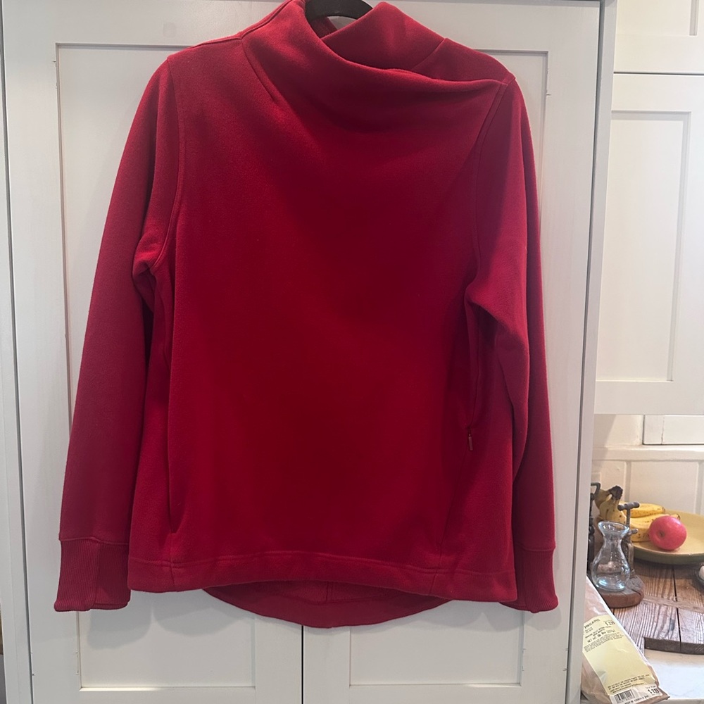Athleta Women's Red Sweatshirt, soft fleece lined with wrap cowl neck